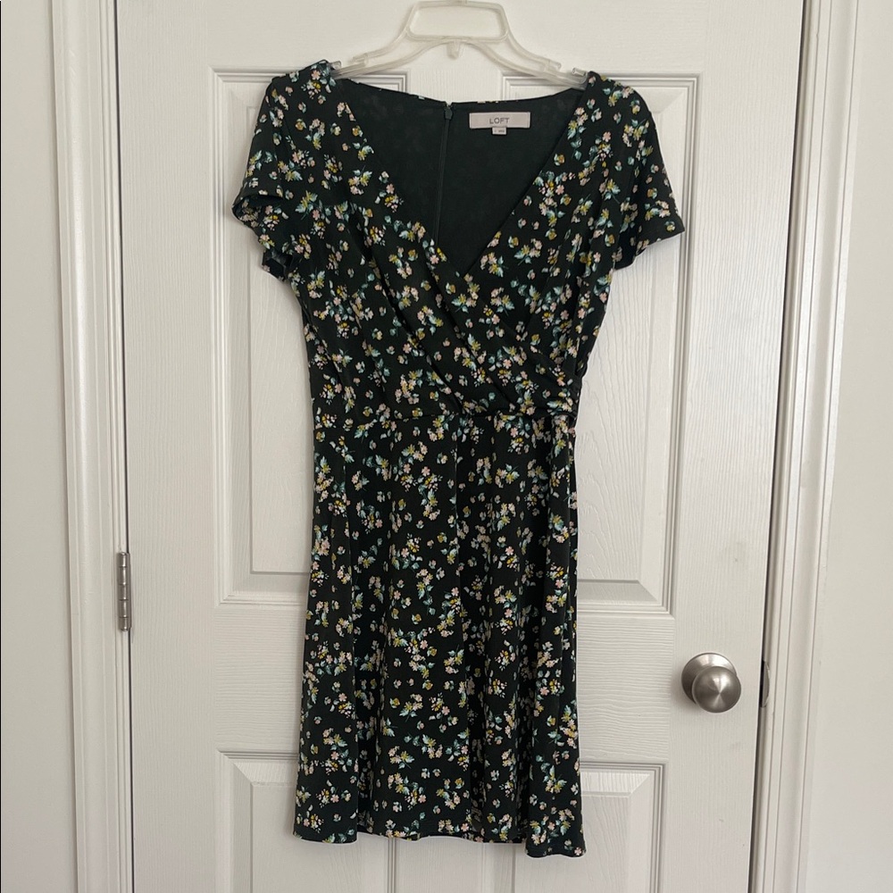 Loft Dark Green Floral Mini Dress